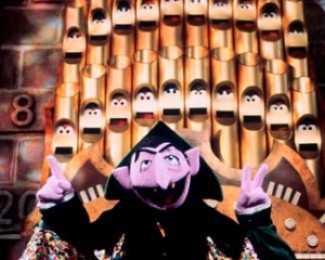 Count von Count, a pipe organ, and bricks with numbers on them. All fairly standard for Sesame Street.